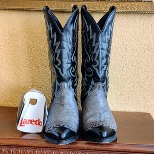Men's Laredo Black and Gray Print Wingtip Western Boots, SZ 9 1/2 EW